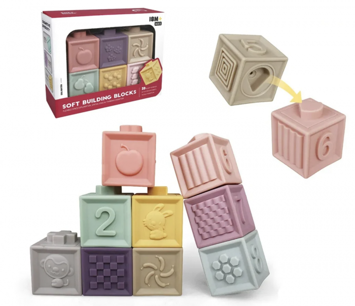 Set 6 cuburi silicon pentru bebelusi, texturate, interconectabile [2]