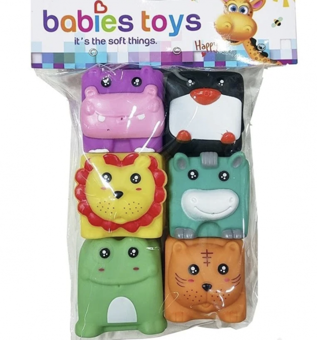 Set 6 cuburi silicon pentru bebelusi, animalele texturate Babies Toys