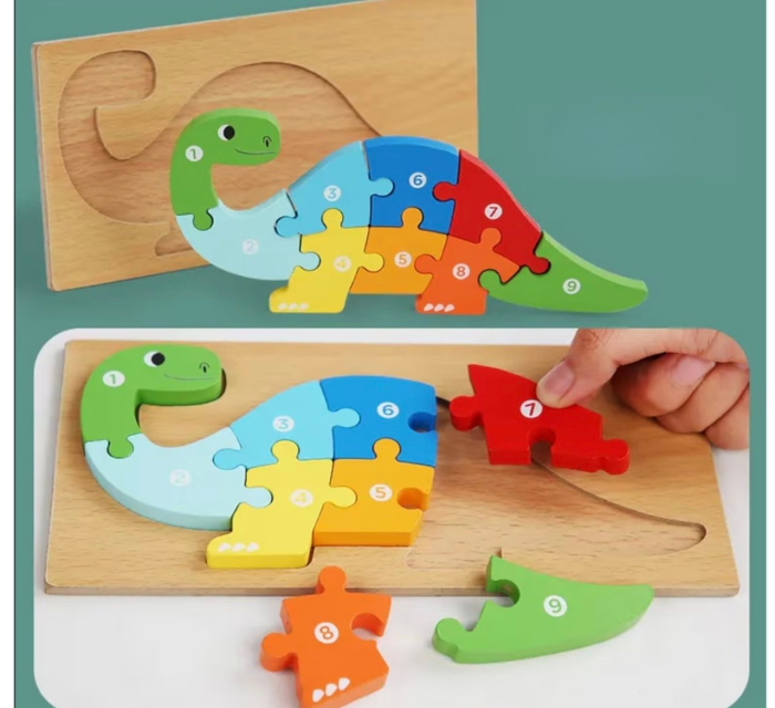 Set 6 Puzzle Incastu cu animale, din lemn masiv – Piese Mari numerotate [8]