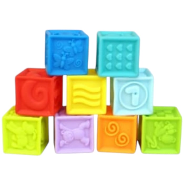 Set 9 Cuburi senzoriale Moi, pentru dentitie sau baita