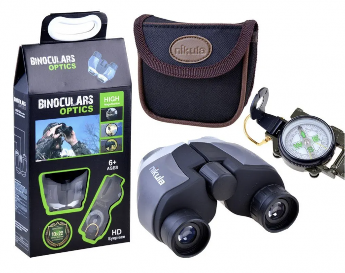 Set binoclu si busola multifunctionala, pentru drumetii si activitati in aer liber, negru [2]