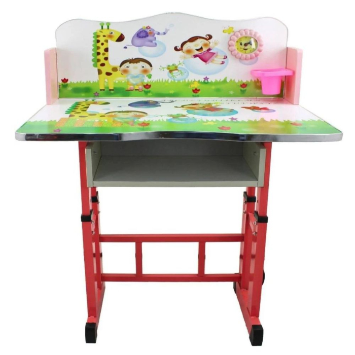 Set birou si scaun copii A2, cu cadru metalic, blat MDF, ceas si abac, Jocurile Copilariei Alb [6]