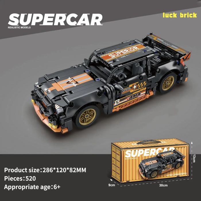 Set constructie masina de curse Supercar, scara 1:18 pull-back, 520 piese, 6 ani+ [7]