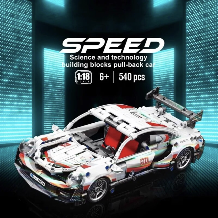 Set constructie masina de curse Supercar, scara 1:18 pull-back, 455 piese, 6 ani+ [4]
