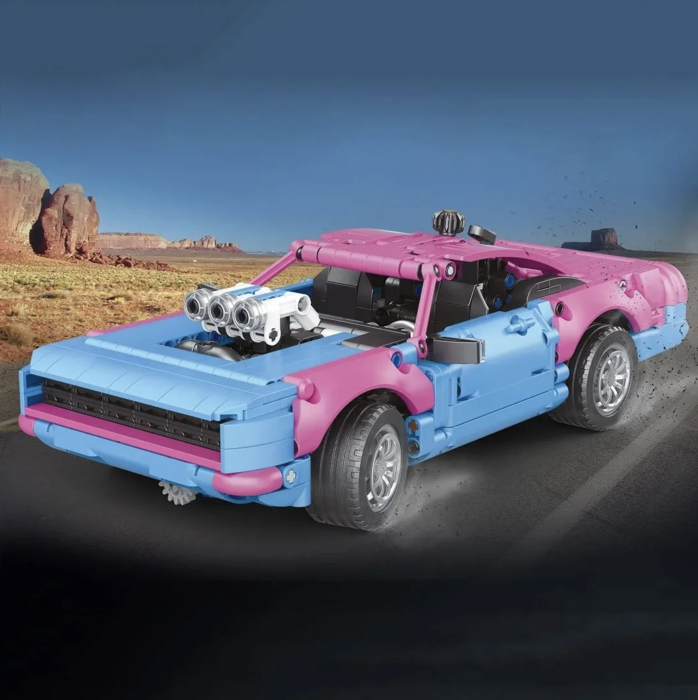 Set constructie masina sport retro Muscle Car roz-bleu, motor cu pistoane, 925 piese, 16 ani+ [4]