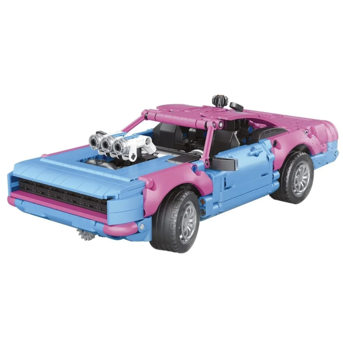 Set constructie masina sport retro Muscle Car roz-bleu, motor cu pistoane, 925 piese, 16 ani+ [3]