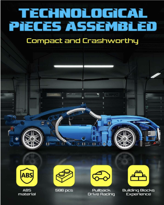 Set constructie masina de curse Supercar, scara 1:18 pull-back, 423 piese, 6 ani+ [5]