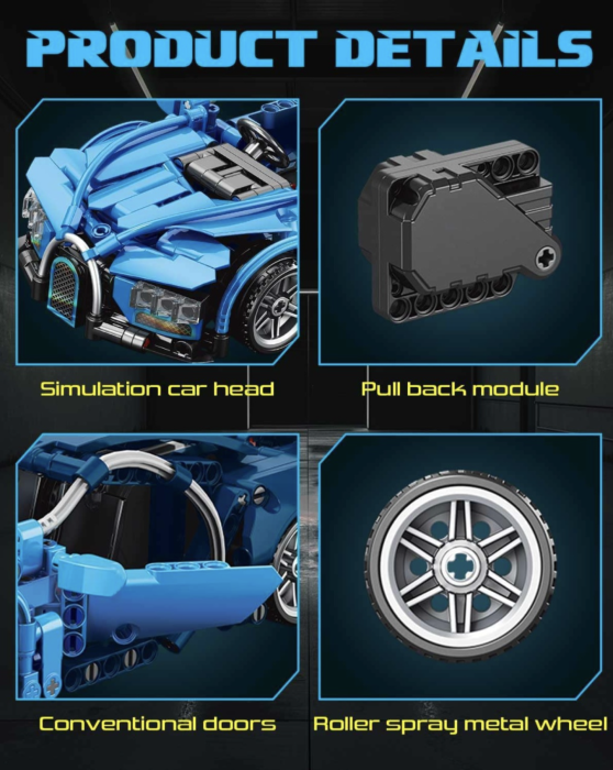 Set constructie masina de curse Supercar, scara 1:18 pull-back, 423 piese, 6 ani+ [6]