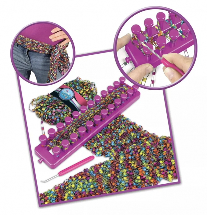 Set creatie de tricotat, cu aparat gherghef cu 2 randuri, esarfa multicolora [4]