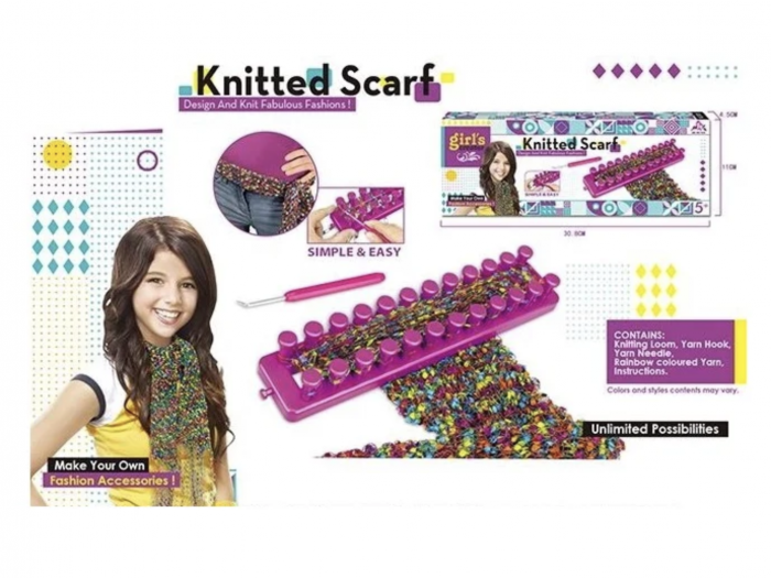 Set creatie de tricotat, cu aparat gherghef cu 2 randuri, esarfa multicolora [2]