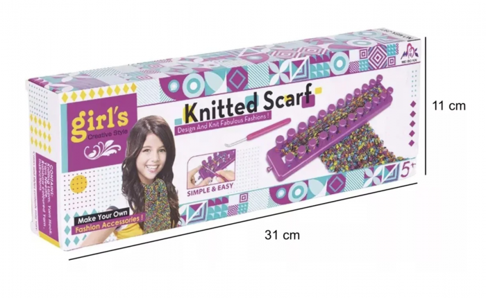 Set creatie de tricotat, cu aparat gherghef cu 2 randuri, esarfa multicolora [5]