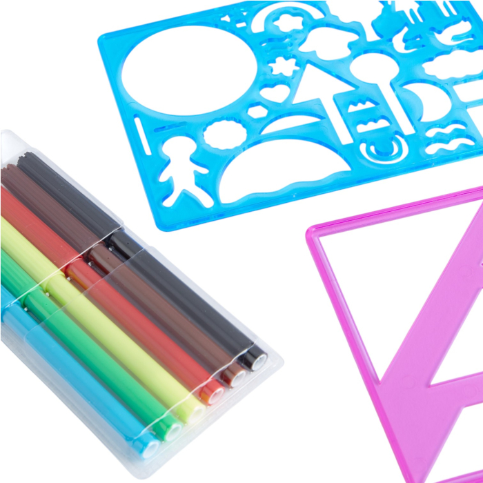 Set Creativ de Desen cu Sabloane si 6 Carioci Colorate Art Design, Mandala [3]