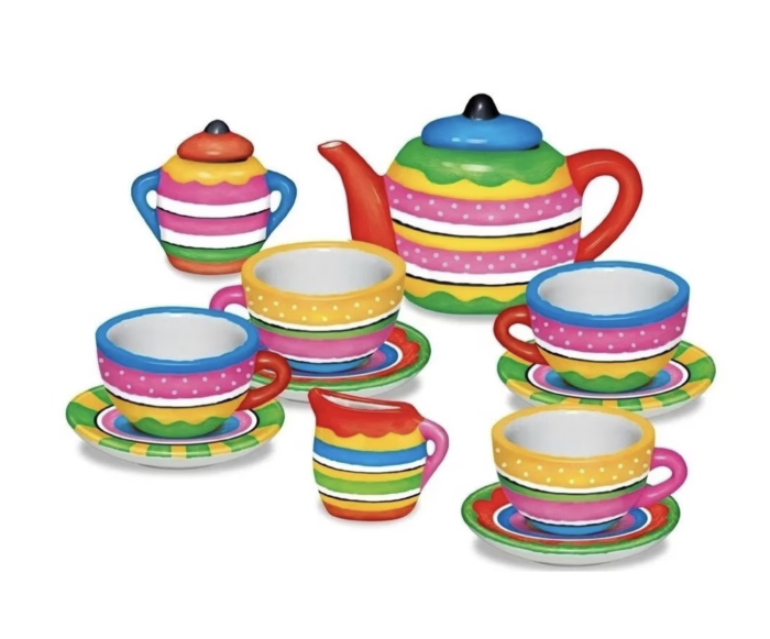 Set creativ de pictat mini serviciu de ceai din ceramica Tea Party, 9 piese, vopsele si pensula, +5 ani [3]