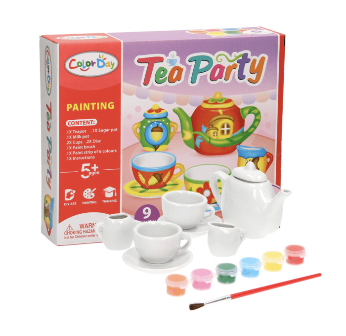 Set creativ de pictat mini serviciu de ceai din ceramica Tea Party, 9 piese, vopsele si pensula, +5 ani [4]