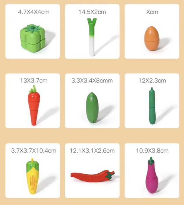 Set Cutie de tip Cos cu Tocator și Legume, cu stickere, din Lemn [2]