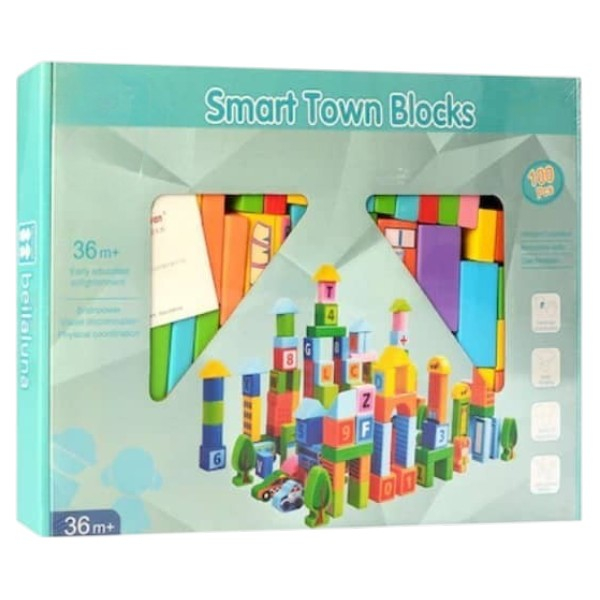 Set de constructie 100 Cuburi din lemn - Smart Town [4]