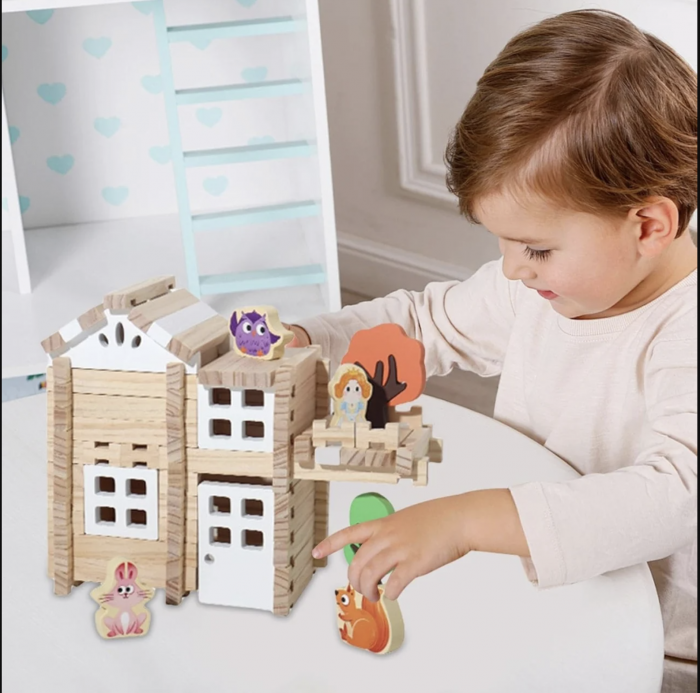 Set de constructie Casuta din padure, 170 piese, din lemn [4]