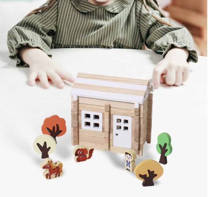 Set de constructie Casuta din padure, 75 piese, din lemn [5]