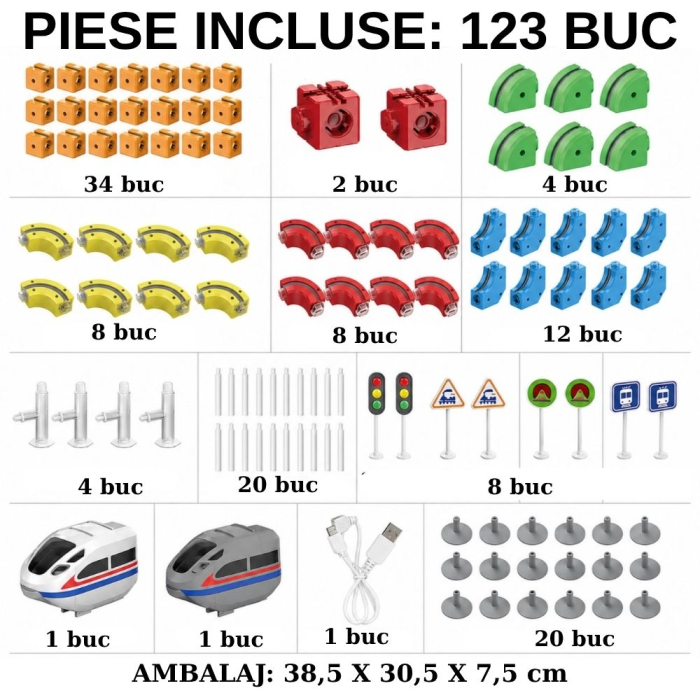 Set de constructie Cube Track cu tren electric USB si pista 3D modulara, 123 piese, 3 ani+ [7]