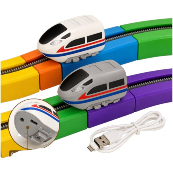 Set de constructie Cube Track cu tren electric USB si pista 3D modulara, 123 piese, 3 ani+ [6]