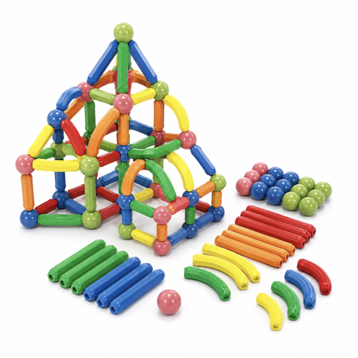Set de constructie magnetic cu bile si bare colorate, 64 piese, 3 ani+ [3]