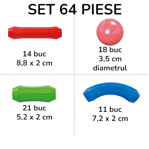 Set de constructie magnetic cu bile si bare colorate, 64 piese, 3 ani+ [6]