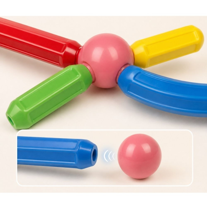 Set de constructie magnetic cu bile si bare colorate, 64 piese, 3 ani+ [4]