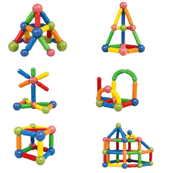 Set de constructie magnetic cu bile si bare colorate, 64 piese, 3 ani+ [5]