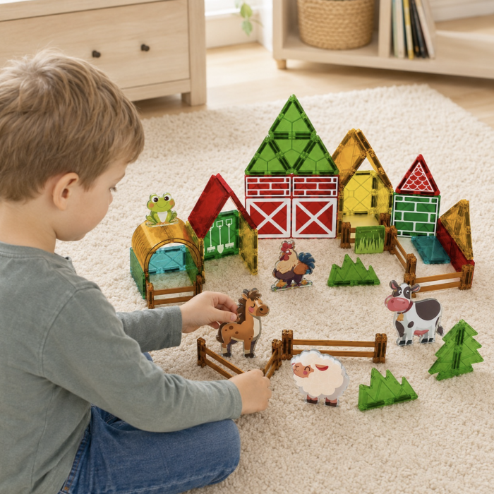 Set de constructie magnetic Ferma cu 5 animale si placi ilustrate, 70 piese, 3 ani+ [3]