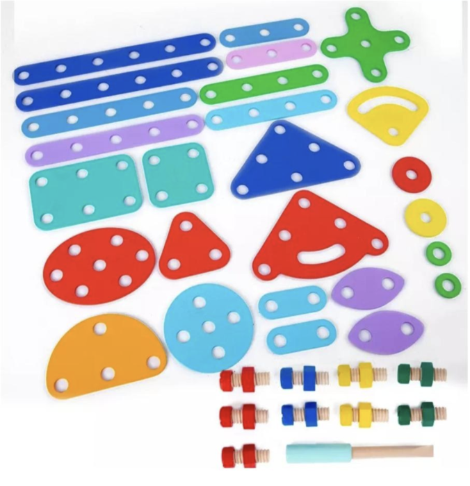 Set de Constructie si Sortare Forme, Variety Nut Combination, din Lemn [7]