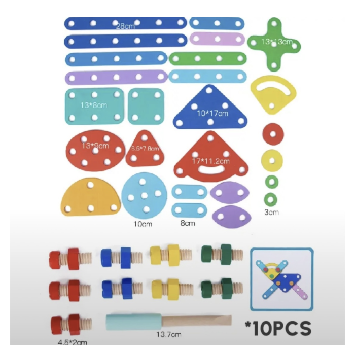 Set de Constructie si Sortare Forme, Variety Nut Combination, din Lemn [5]