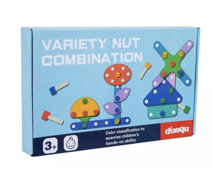 Set de Constructie si Sortare Forme, Variety Nut Combination, din Lemn