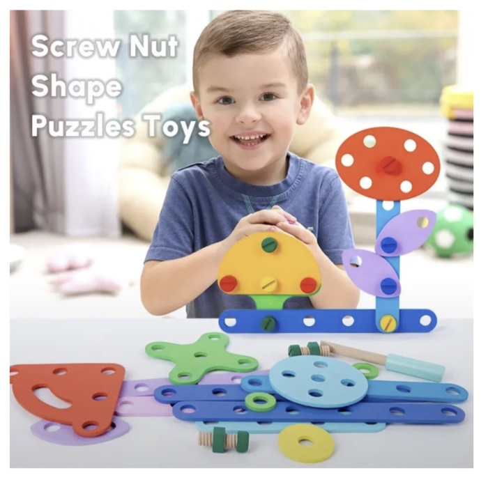 Set de Constructie si Sortare Forme, Variety Nut Combination, din Lemn [6]