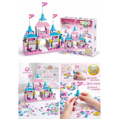 Set constructie castel 1000 piese – model roz pentru copii 6+ ani [4]