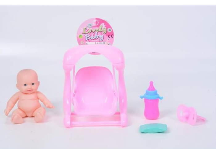 Set de joaca Papusa Bebe cu accesorii leagan, biberon, suzeta si sapun, 3 ani+ [2]