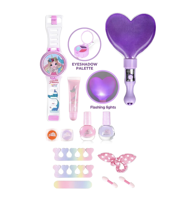 Set de machiaj copii Little Princess Total Glitter, lampa LED si ceas cu farduri, 5 ani+ [3]
