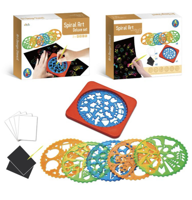 Set Creativ Deluxe Spiral Art Spirograph cu 6 Sabloane si Planse de Razuit [3]