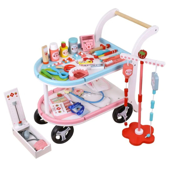 Set Doctor Carucior Spitalul Mobil ,   Strawberry Clinic, din lemn