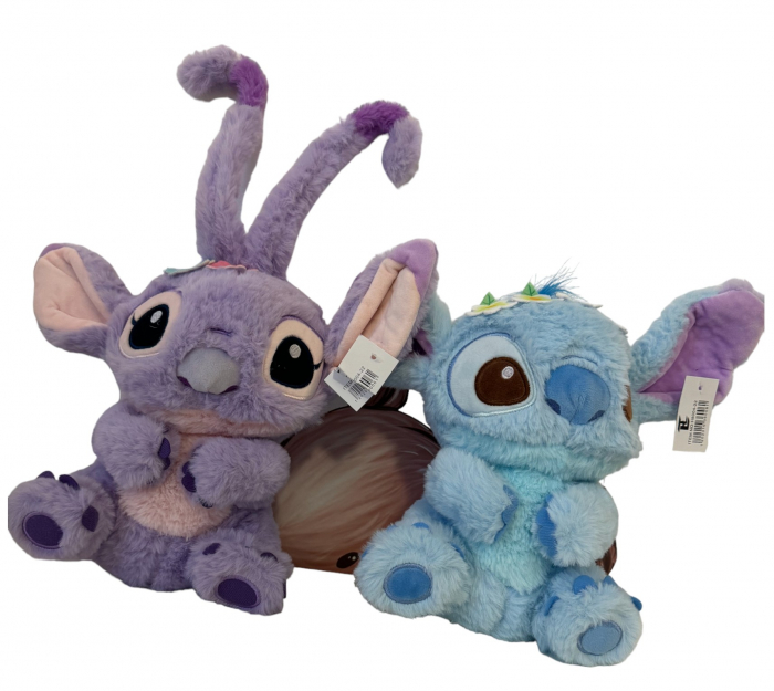 Set doua mascote din plus pufos Stitch bleu si Angel mov, 25 cm