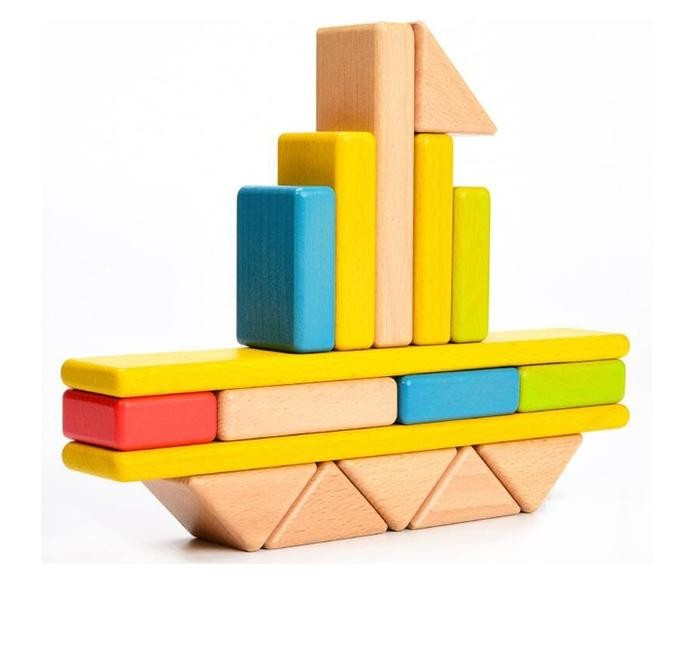 Set forme geometrice curcubeu, din lemn Rainbow Blocks - Krista® [9]