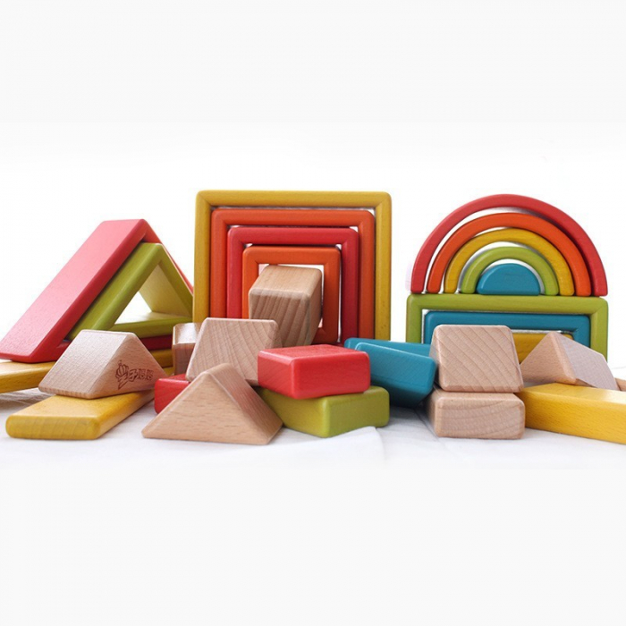 Set forme geometrice curcubeu, din lemn Rainbow Blocks - Krista® [4]