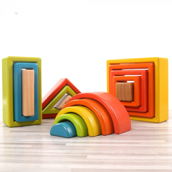 Set forme geometrice curcubeu, din lemn Rainbow Blocks - Krista® [2]