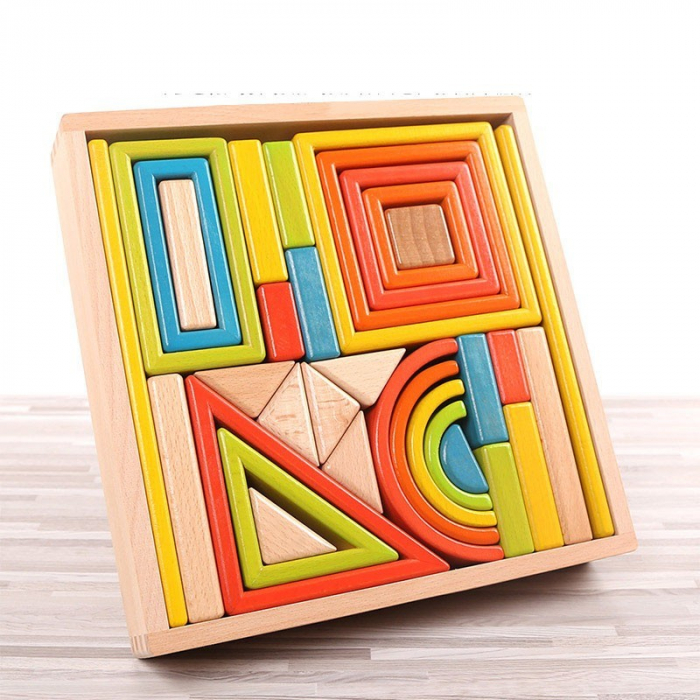 Set forme geometrice curcubeu, din lemn rainbow blocks - krista 
