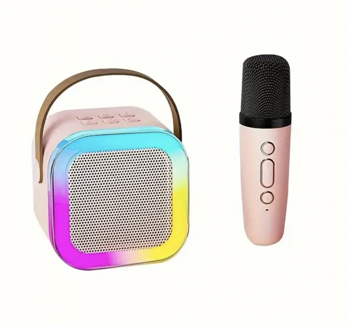 Set Karaoke cu Boxa Difuzor cu Microfon Wireless, cu bluetooth, acumulator, roz [1]