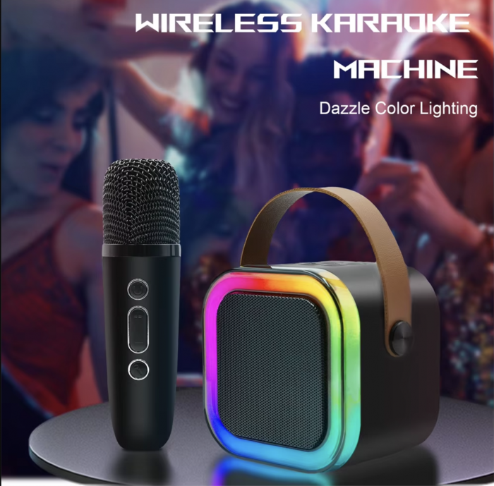 Set Karaoke cu Boxa Difuzor cu Microfon Wireless, cu bluetooth, acumulator, negru [2]
