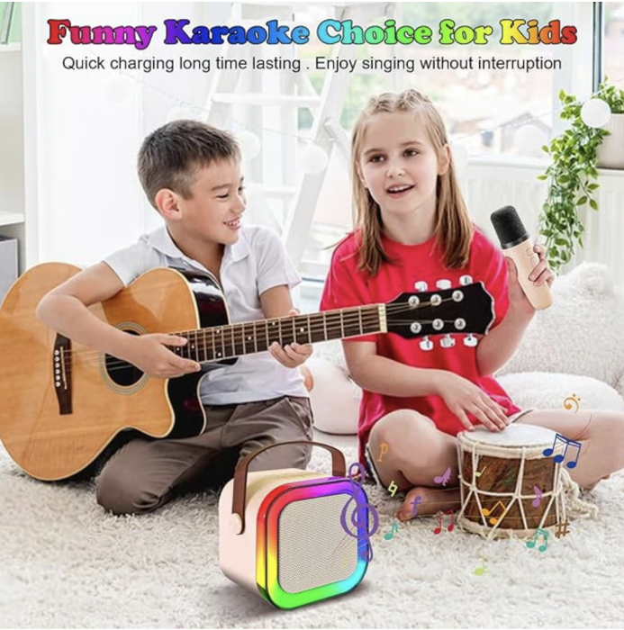 Set Karaoke cu Boxa Difuzor cu Microfon Wireless, cu bluetooth, acumulator, roz [12]