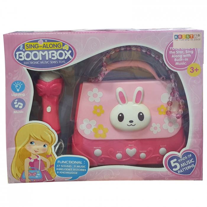 Set karaoke cu geanta muzicala si microfon MP3, cu sunete si lumini - roz cu alb [10]