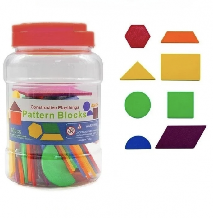 Set la Borcan cu 48 Forme Geometrice din Plastic ,   Activitati Educative