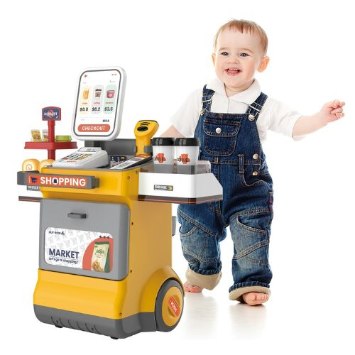 Set magazin de jucarie copii cu lada pe roti, scaner cu sunet si accesorii, galben [2]