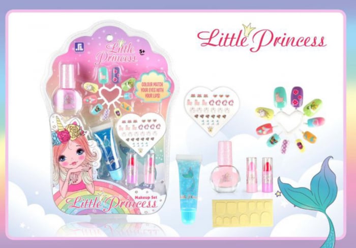 Set Manichiura Little Princess cu Lipgloss, Oje, Abtibilduri si Unghii false